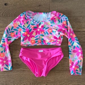 Cat & Jack Pink Floral Kids Swim Rashguard Set